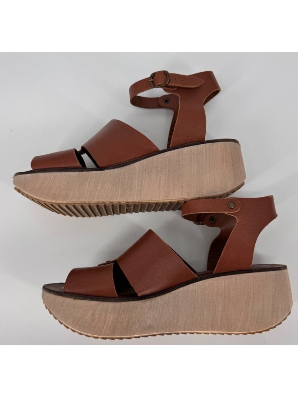 Lili Mill Brown Leather Platform Sandals Women’s Size 40 Italy Adjustable Strap - Picture 4 of 10
